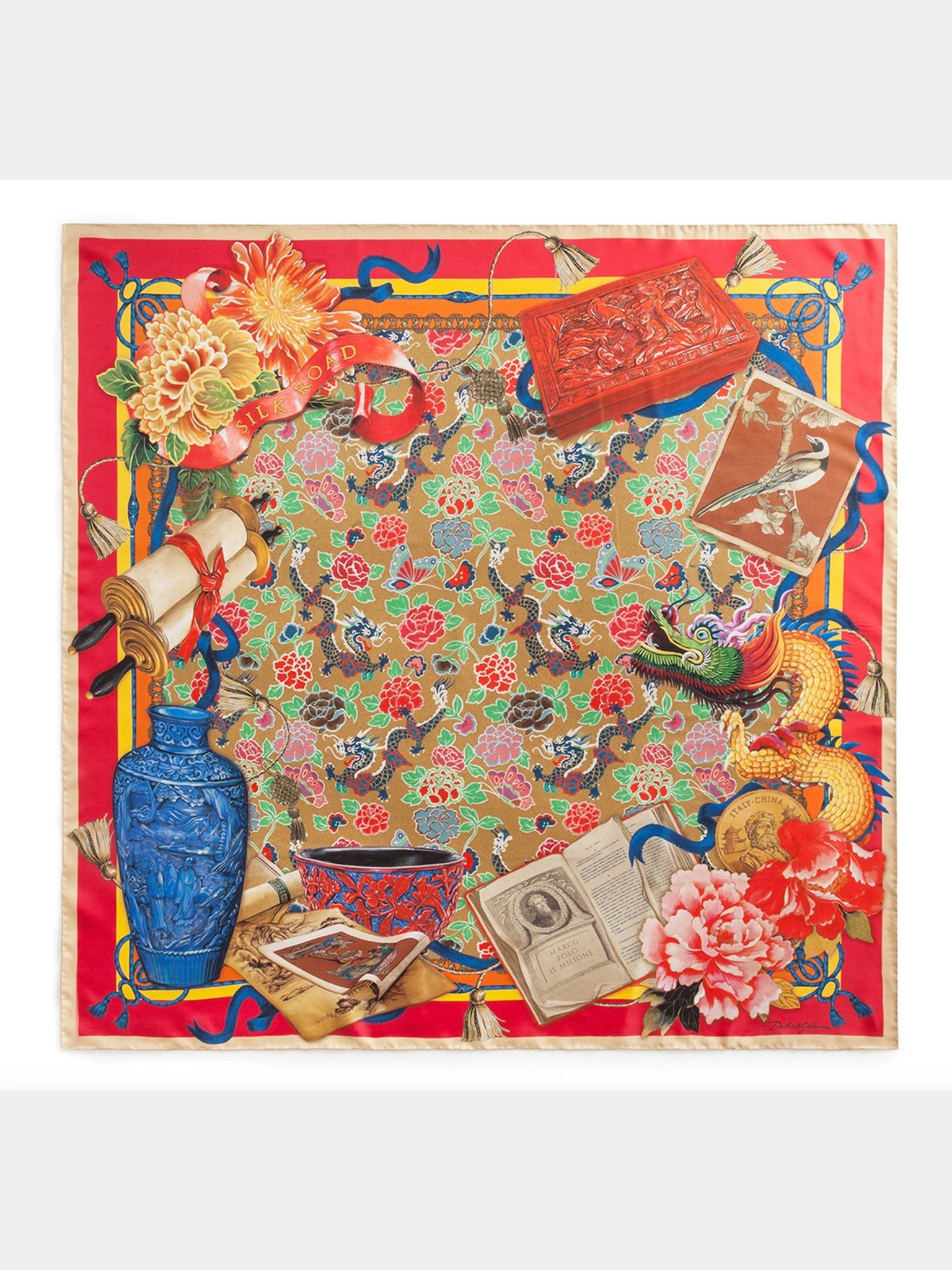 Dolce & Gabbana Twill Silk Foulard with Silk Road PrintDolce & Gabbana