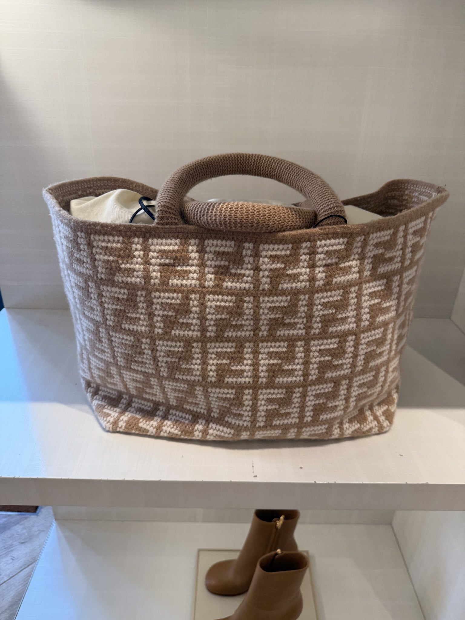 Fendi Cashmere Knit FF Large Shopper ToteFendi