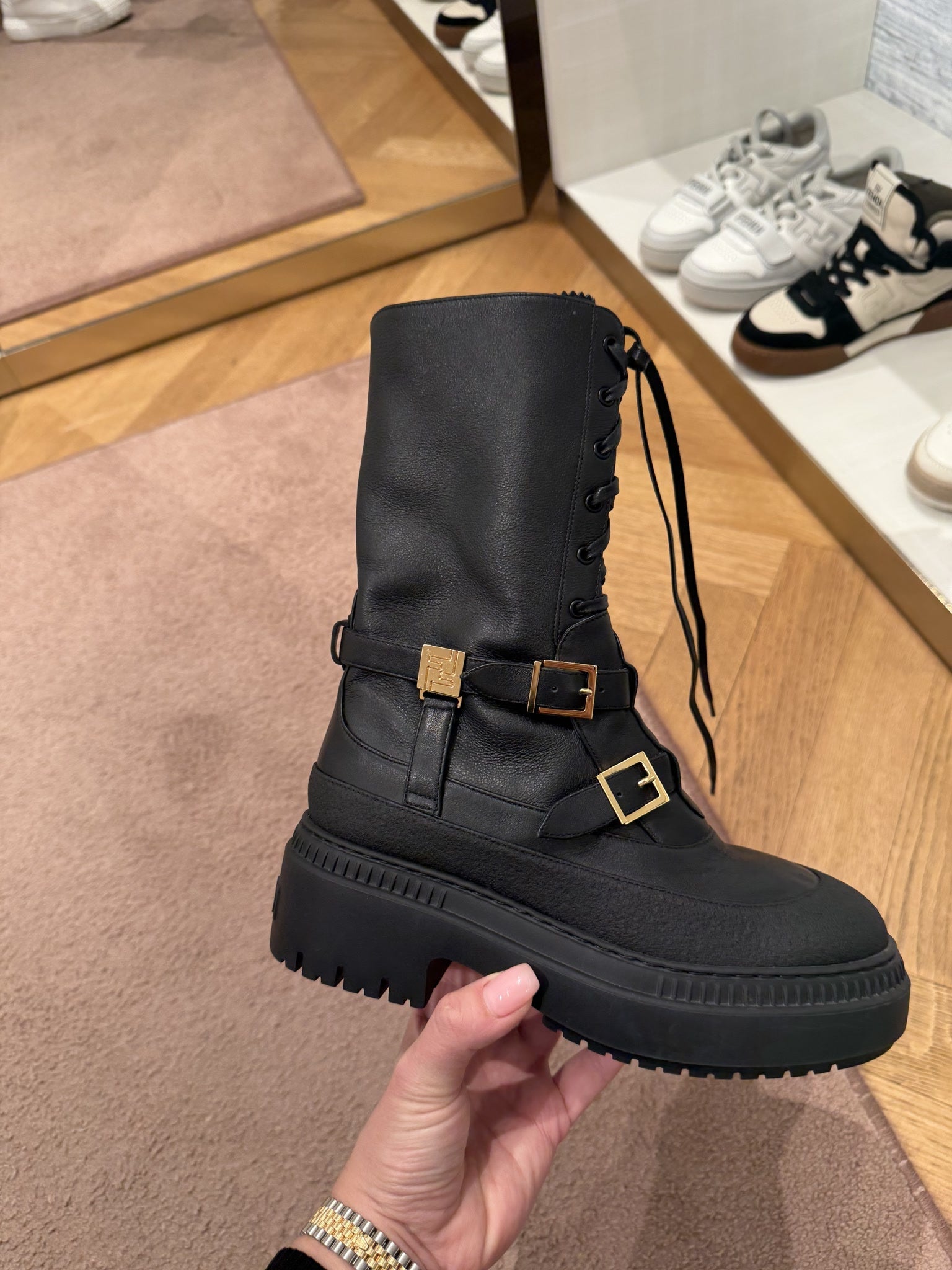 Fendi Delfina Leather Biker BootsFendi