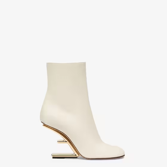 Fendi Fendi Beige Leather Fendi First High - Heeled Ankle BootsFendi