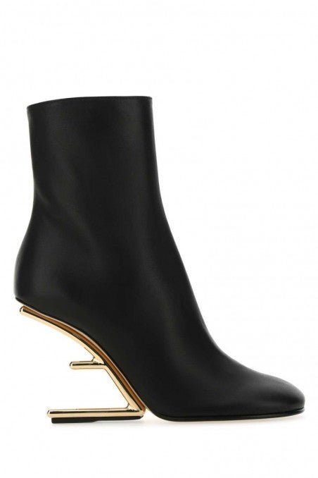 Fendi Leather Ankle Boots With Logo HeelFendi