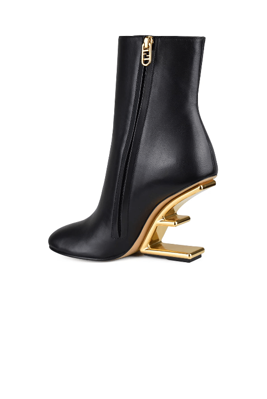 Fendi Leather Ankle Boots With Logo HeelFendi