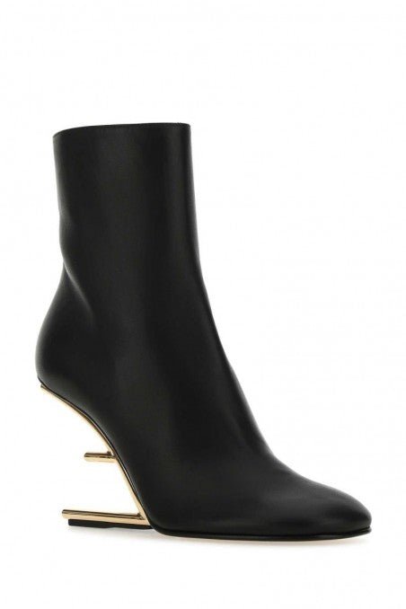 Fendi Leather Ankle Boots With Logo HeelFendi