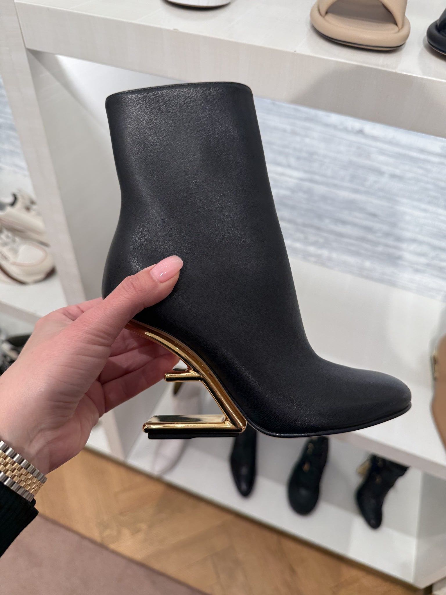 Fendi Leather Ankle Boots With Logo HeelFendi