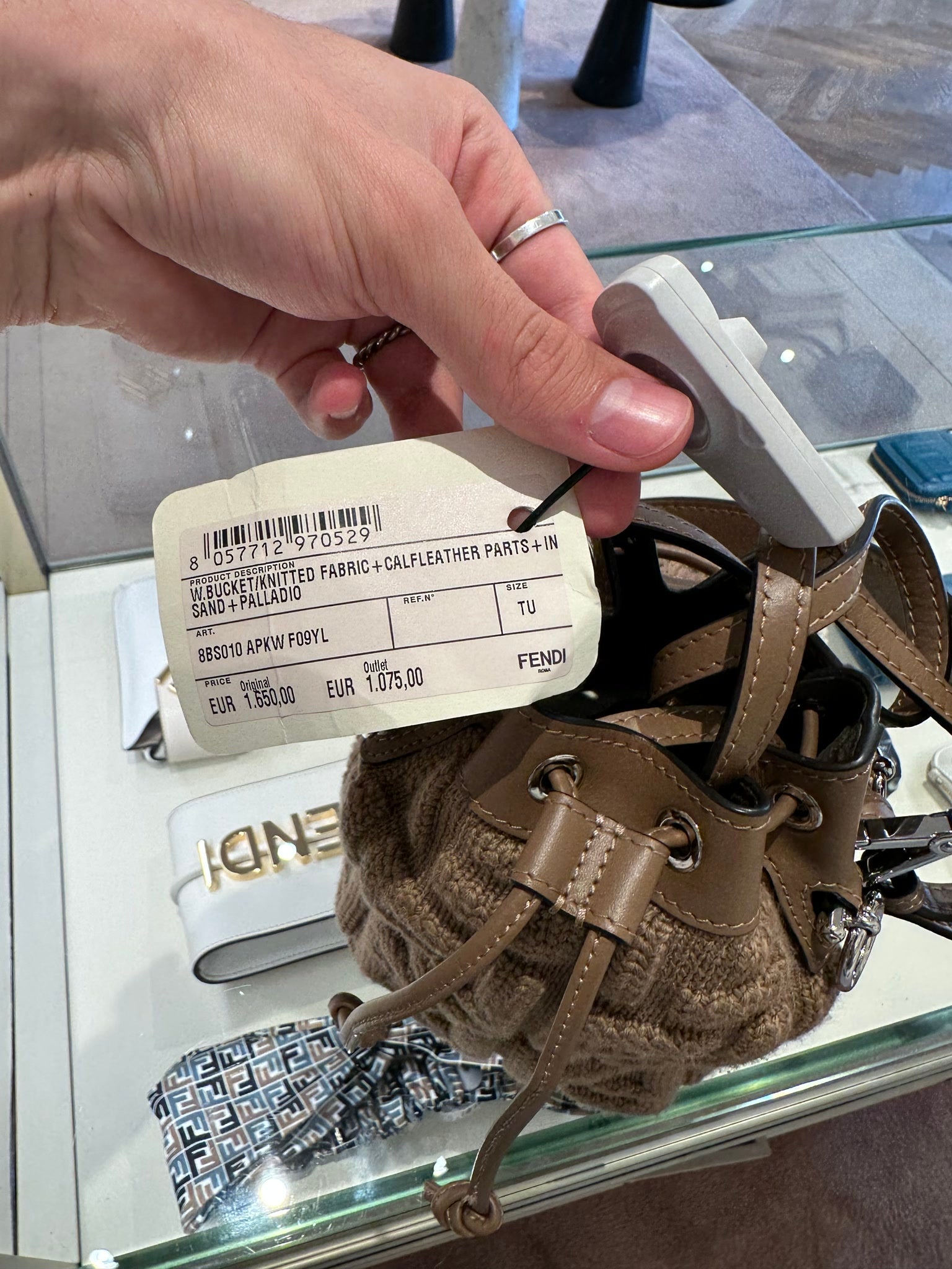 Fendi W.Bucket in Sand and PalladioFendi