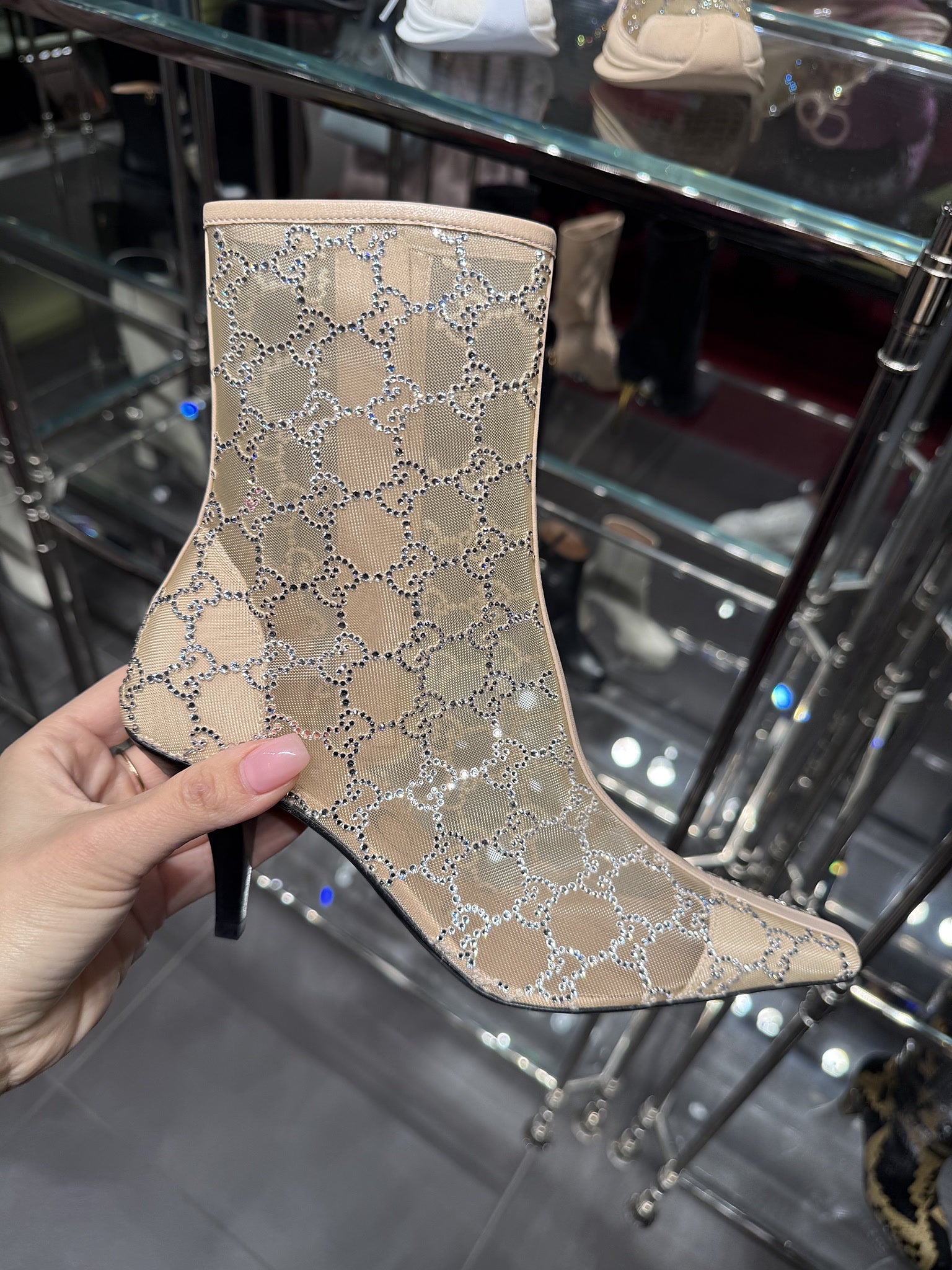 Gucci beige GG heeled ankle bootsGucci