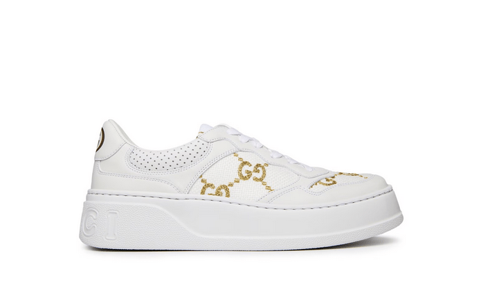 GUCCI Women'S Gg Leather Trainers white and goldGucci