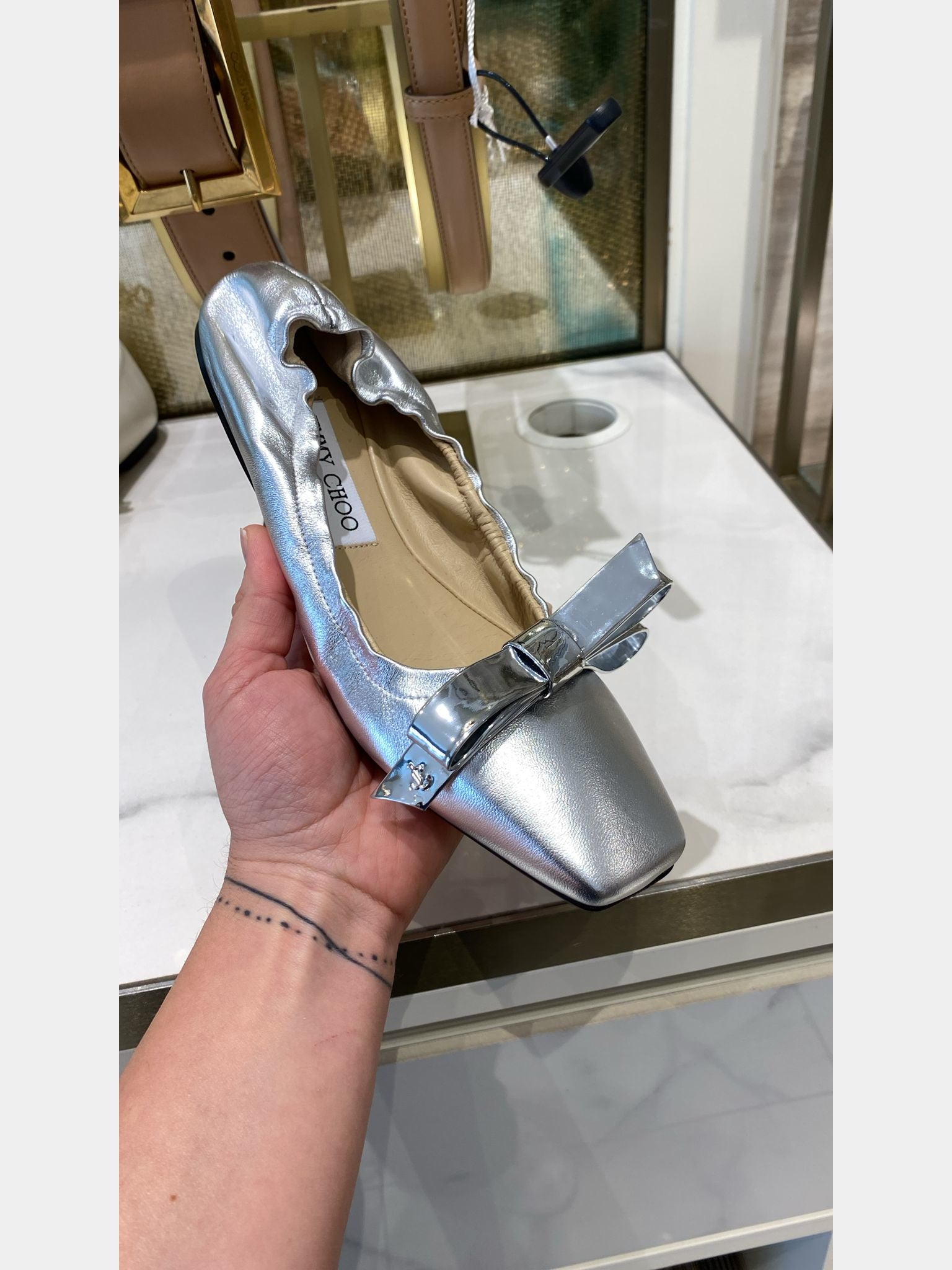 Jimmy Choo Damskie baleriny metaliczne srebrne AdaleeJimmy Choo