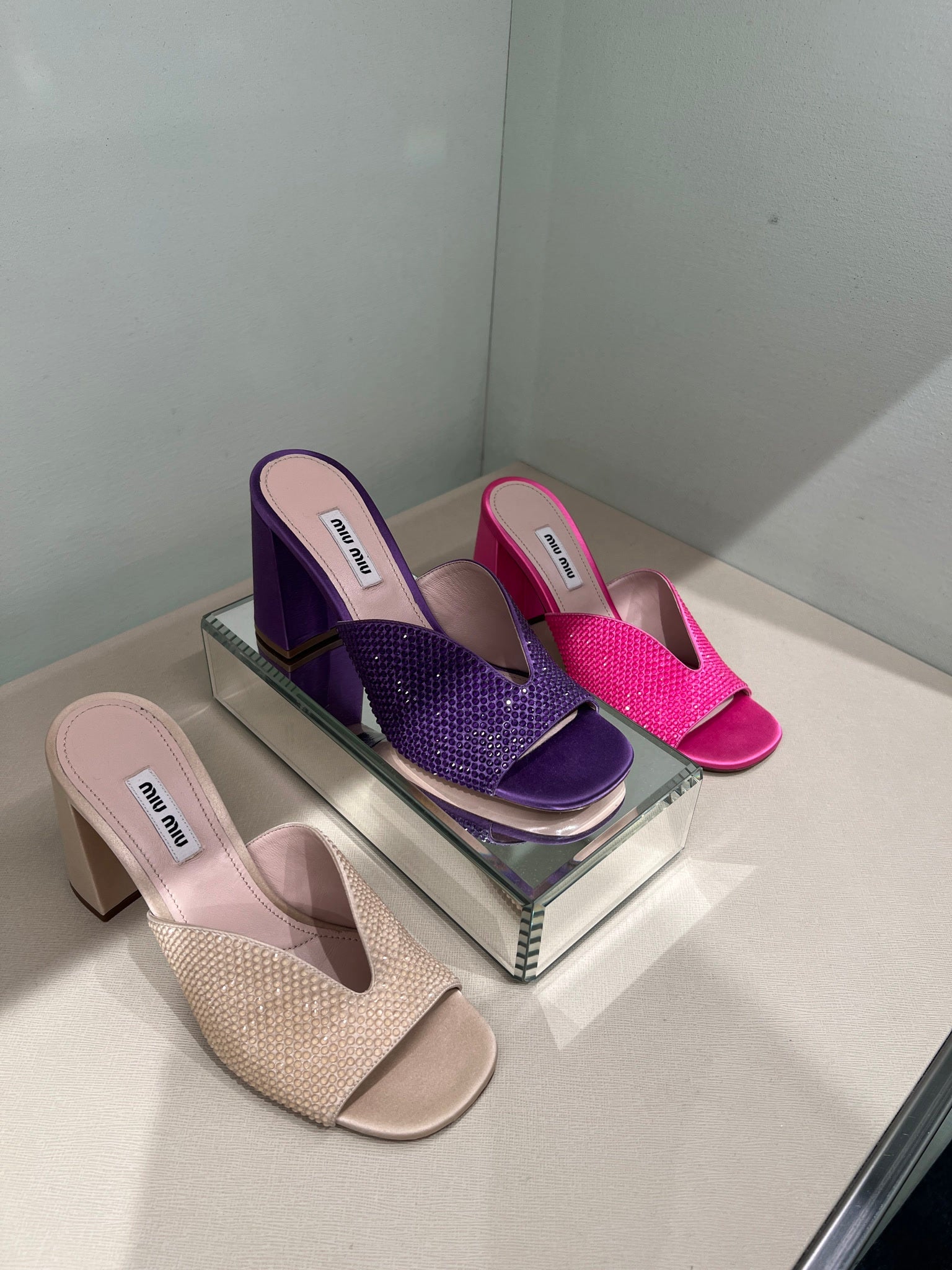 Miu Miu Crystal satin sandals pinkMiu Miu