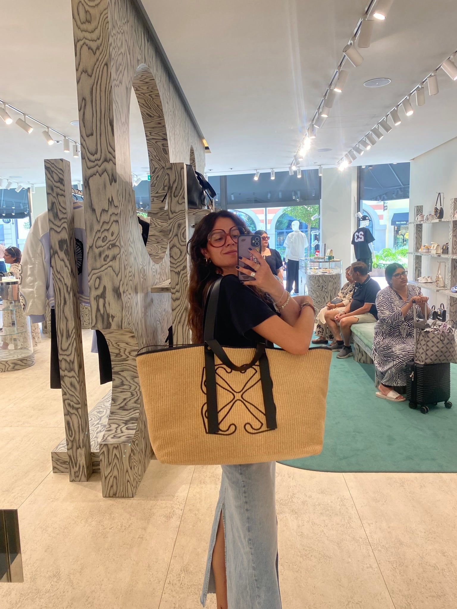 Off - White Damska torba Day Off Large Rafia beżowaOff - white