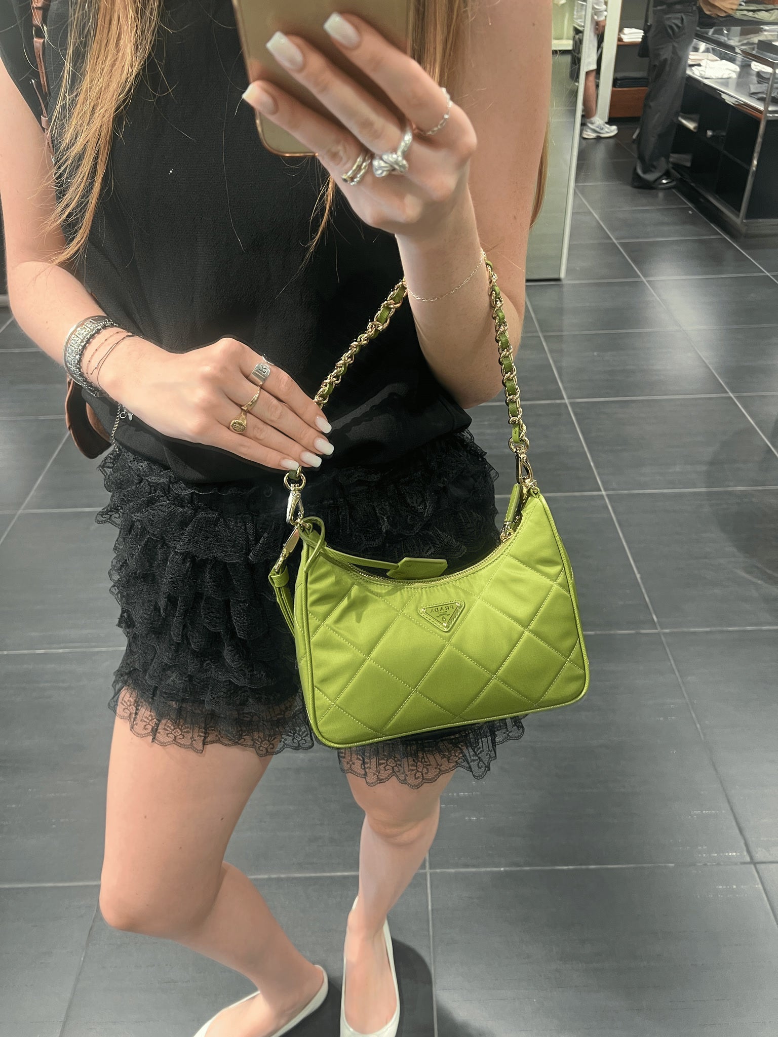 Prada Damska torebka na ramię nylonowa zielonaPrada