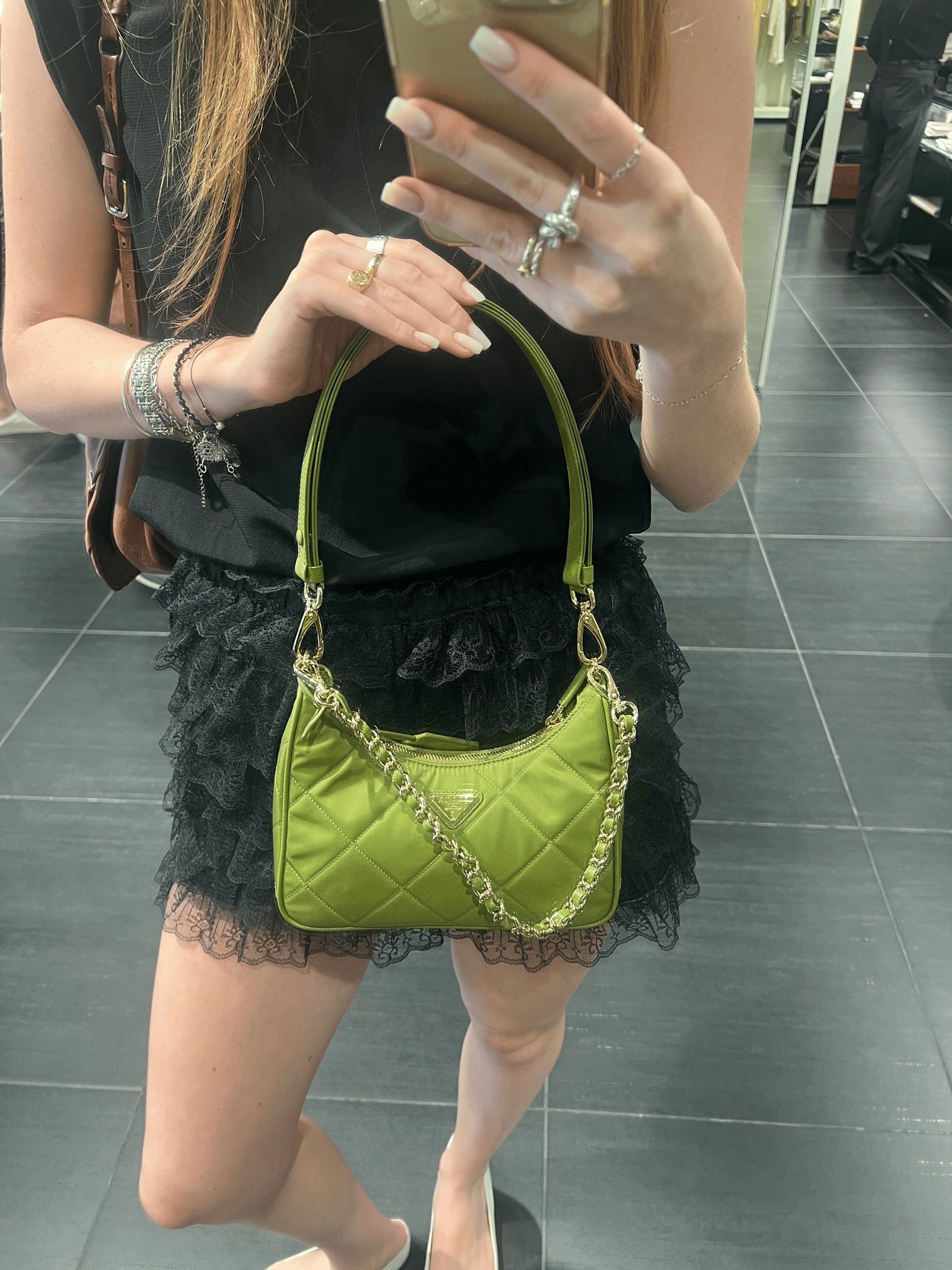 Prada Damska torebka na ramię nylonowa zielonaPrada