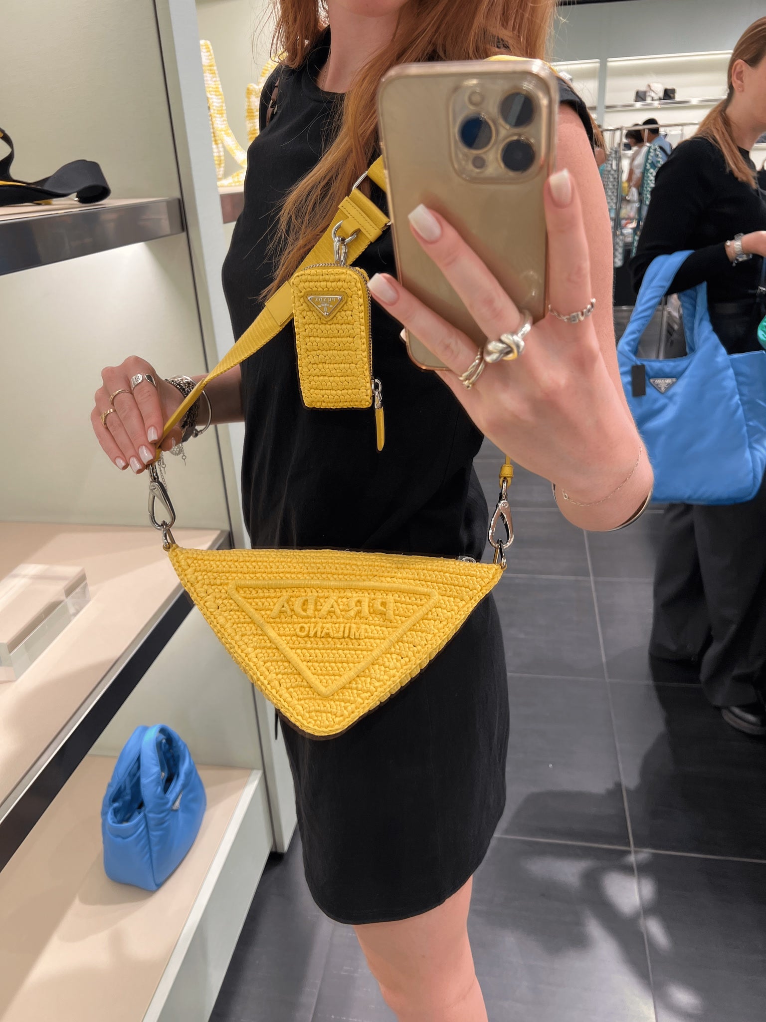 Prada Damska torebka pleciona żółta 1BH130Prada