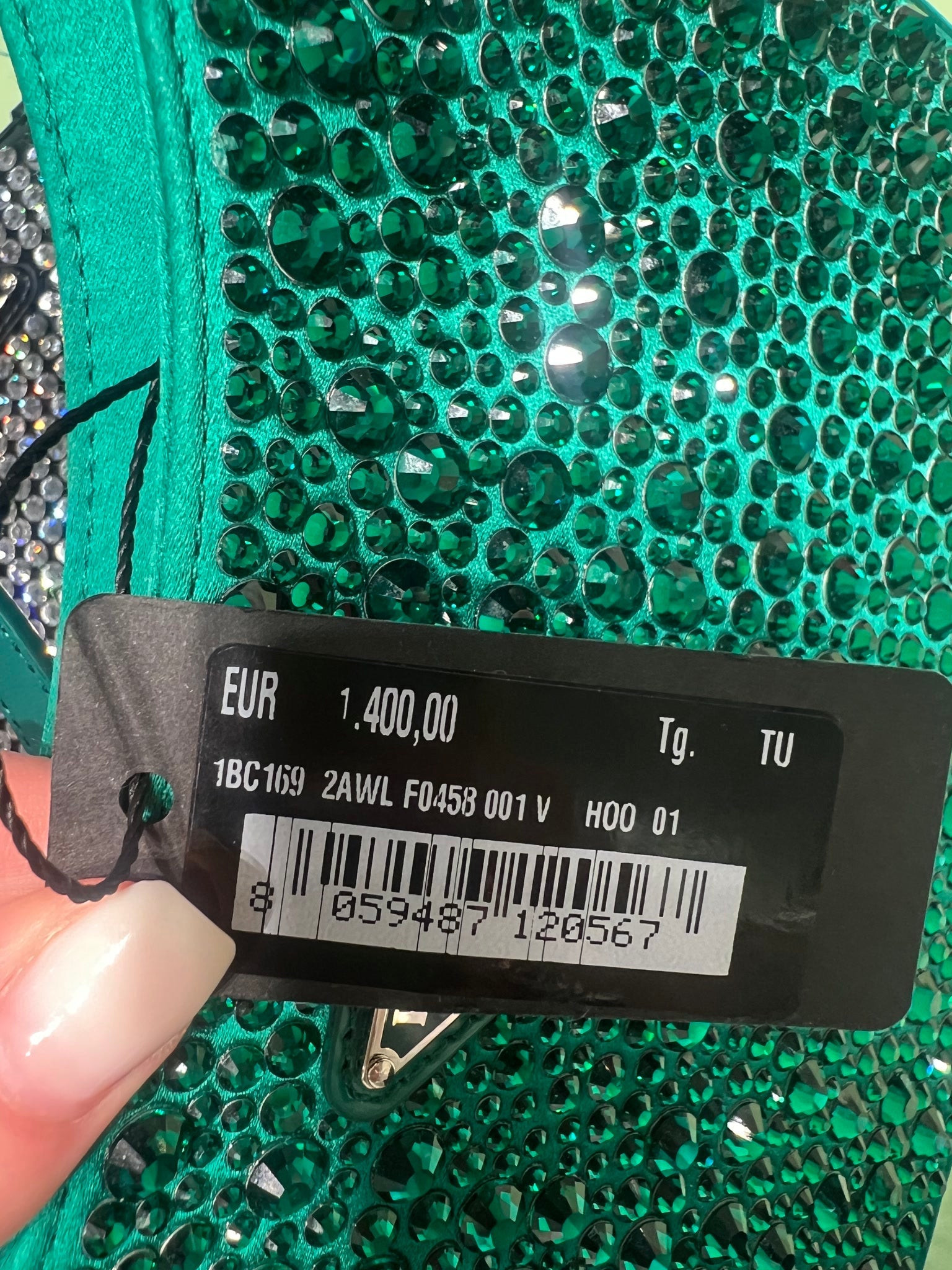 Prada Damska torebka zielona z kryształamiPrada