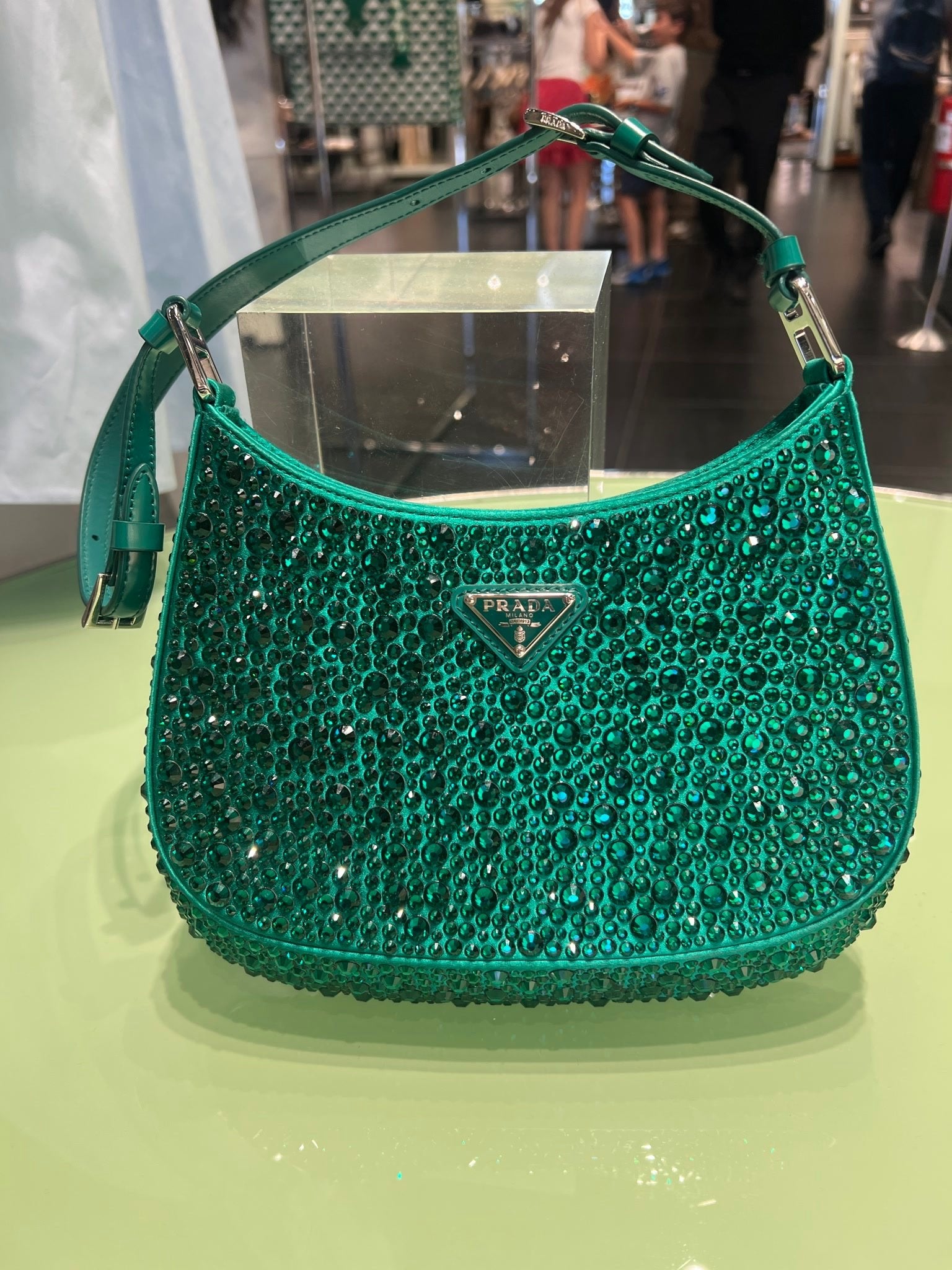 Prada Damska torebka zielona z kryształamiPrada