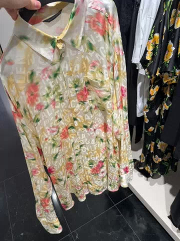 Fluid Blouse Floral Cream Silk Jacquard Cream