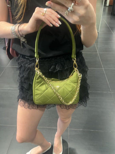 Prada Damska torebka na ramię nylonowa zielona