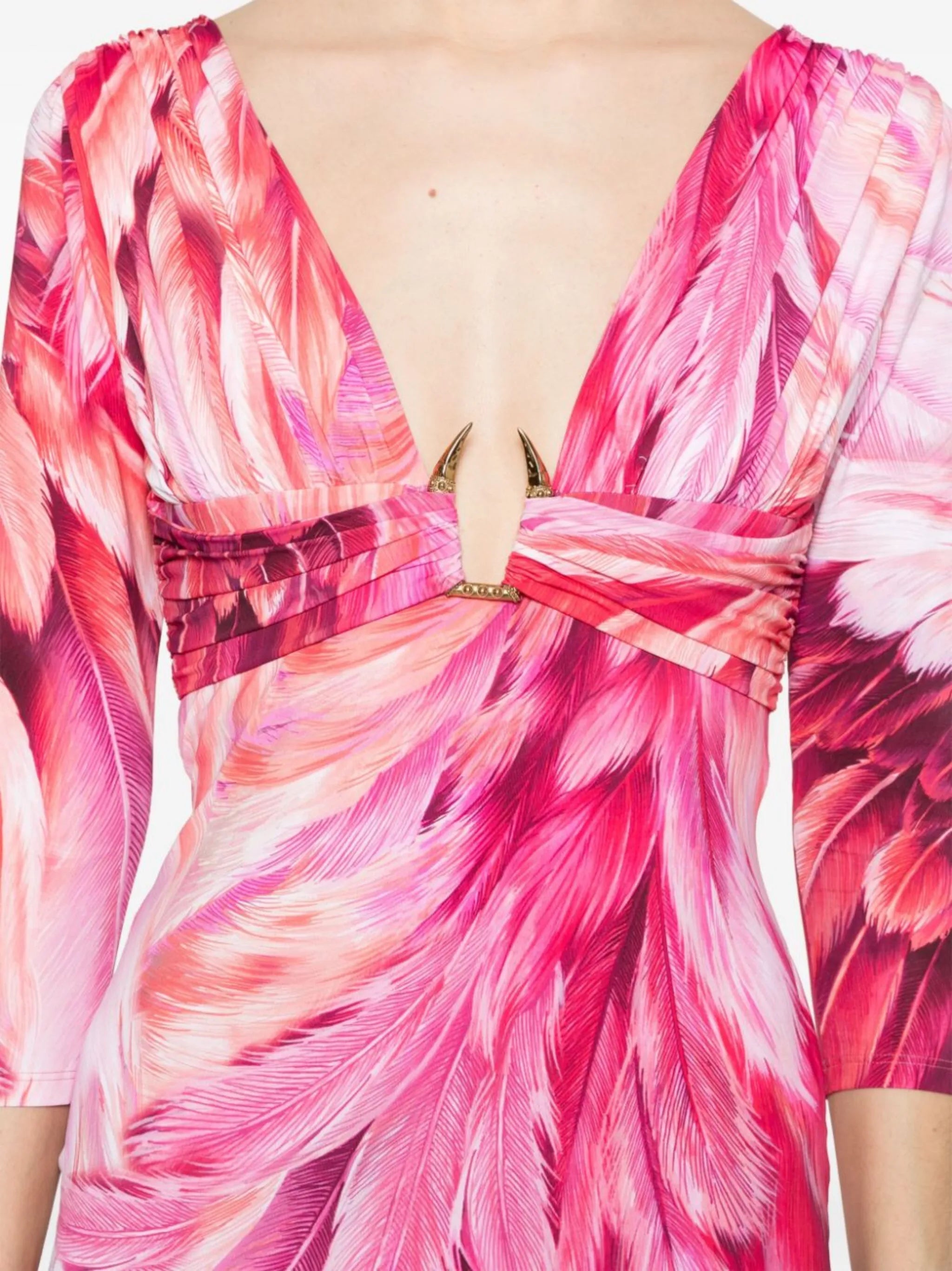Roberto Cavalli plumage - print midi dressRoberto Cavalli