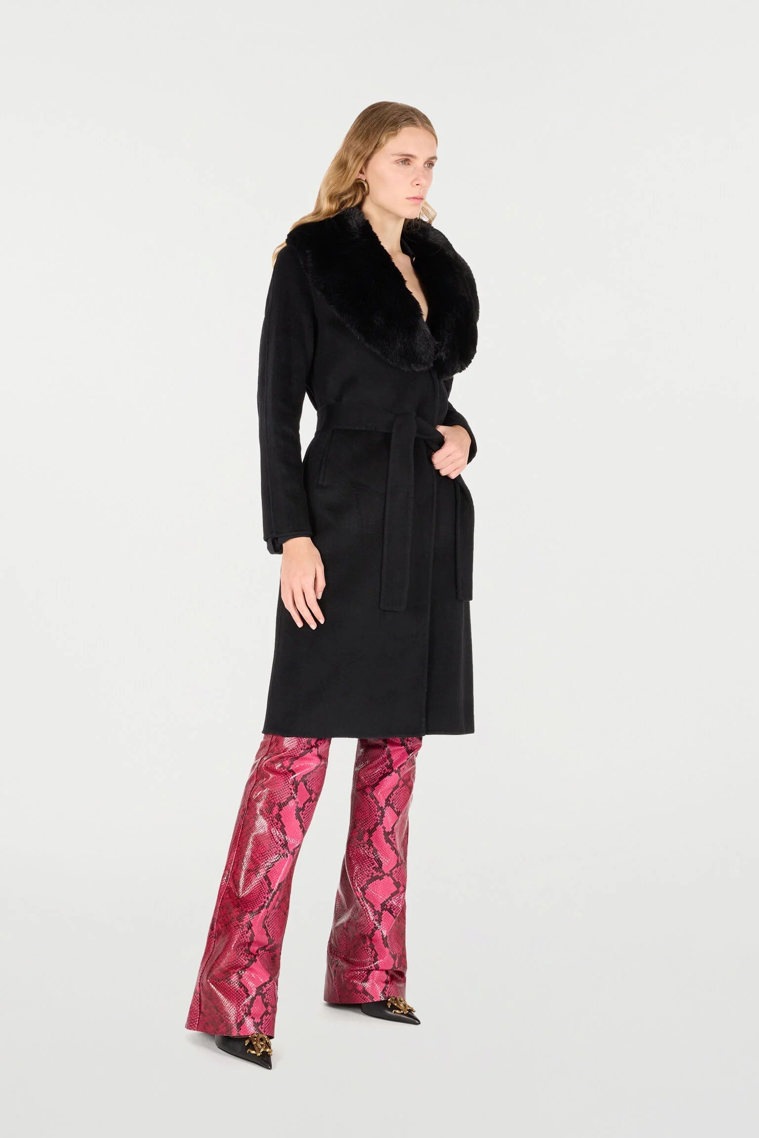 Roberto Cavalli Woman Coat With Faux Fur CollarRoberto Cavalli