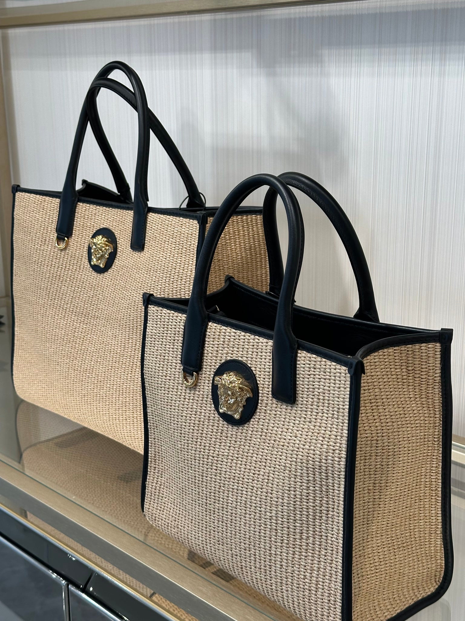Versace Small Tote Fabric+Calf LeathVersace