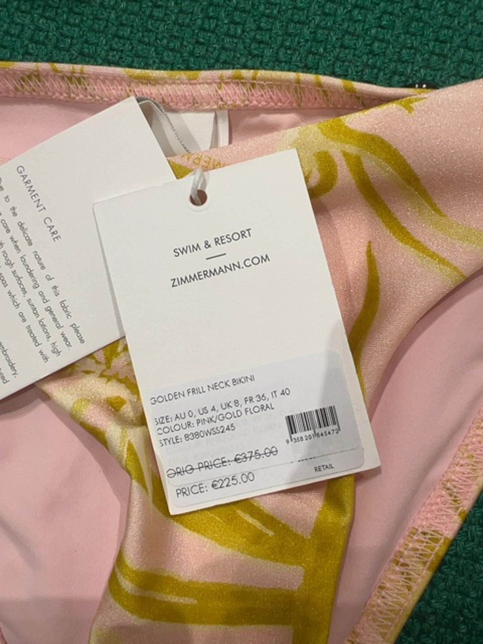 ZIMMERMANN Damski Bikini z Falbanką Różowy/Złoty Golden Frill Neck Bikini 8380WSS245Zimmermann