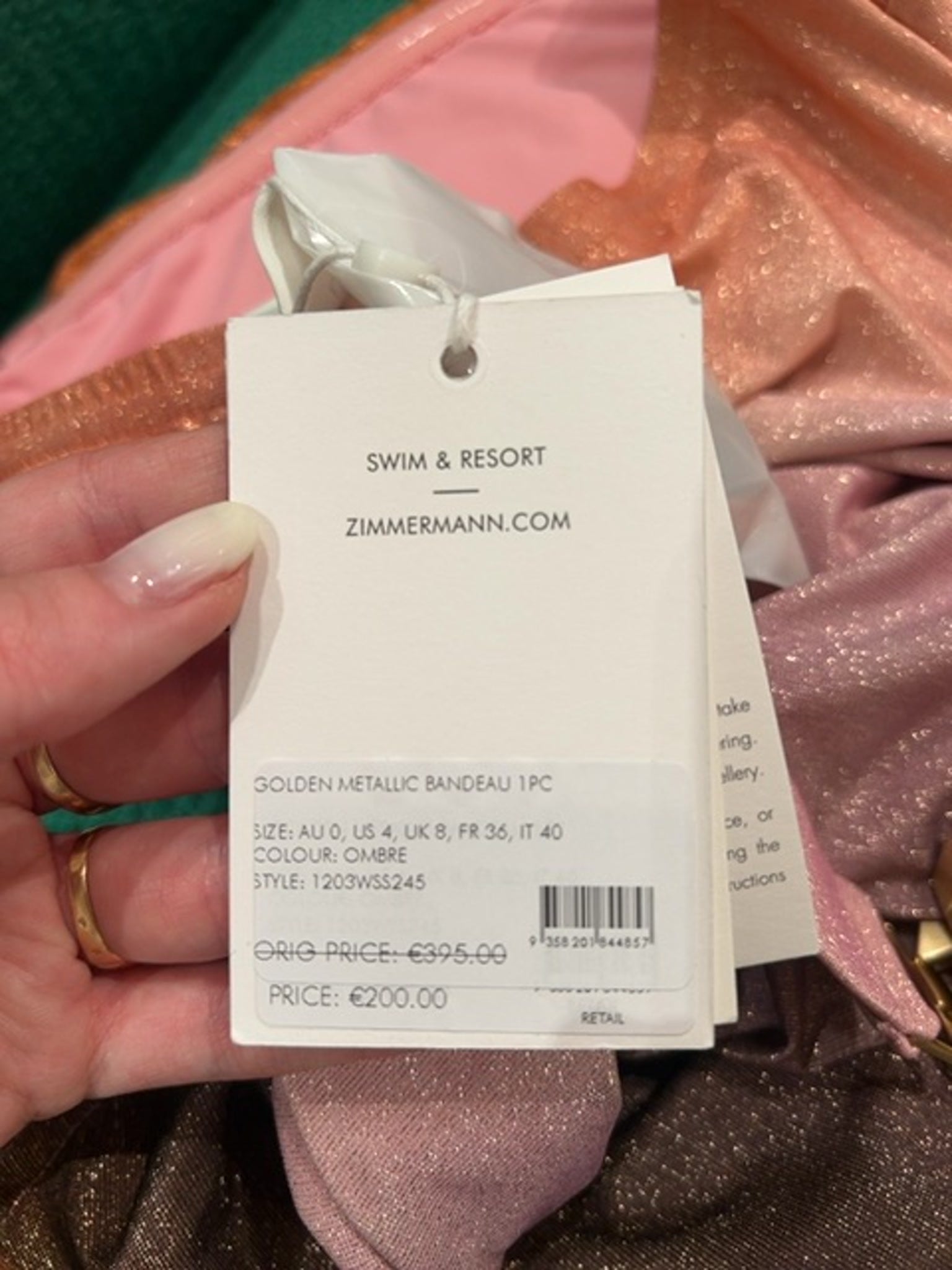 ZIMMERMANN Damski Top Metaliczny Ombré Golden Metallic BandeauZimmermann