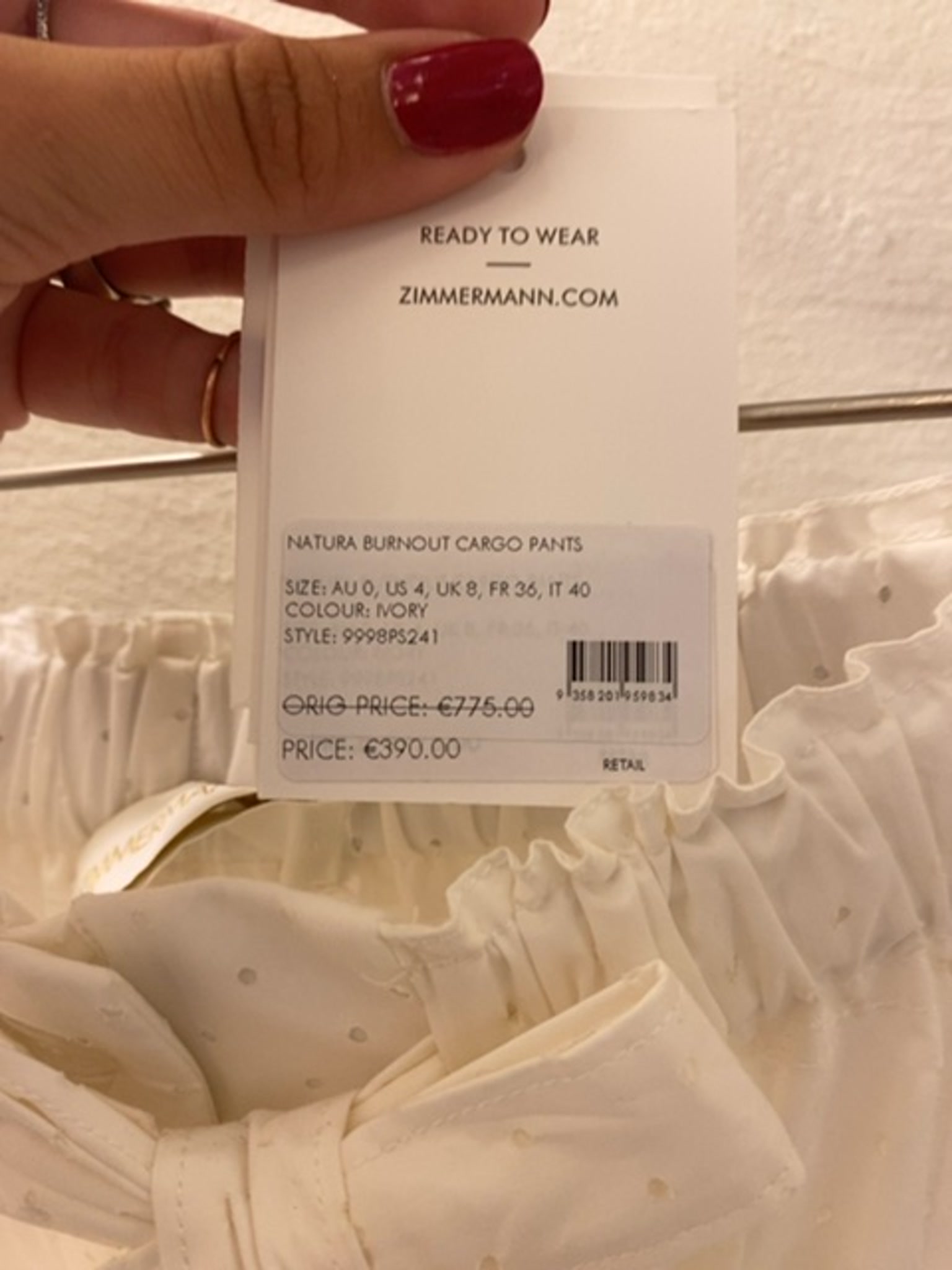 Zimmermann Damskie Spodnie Ivory Natura Burnout Cargo Pants 9998PS241Zimmermann